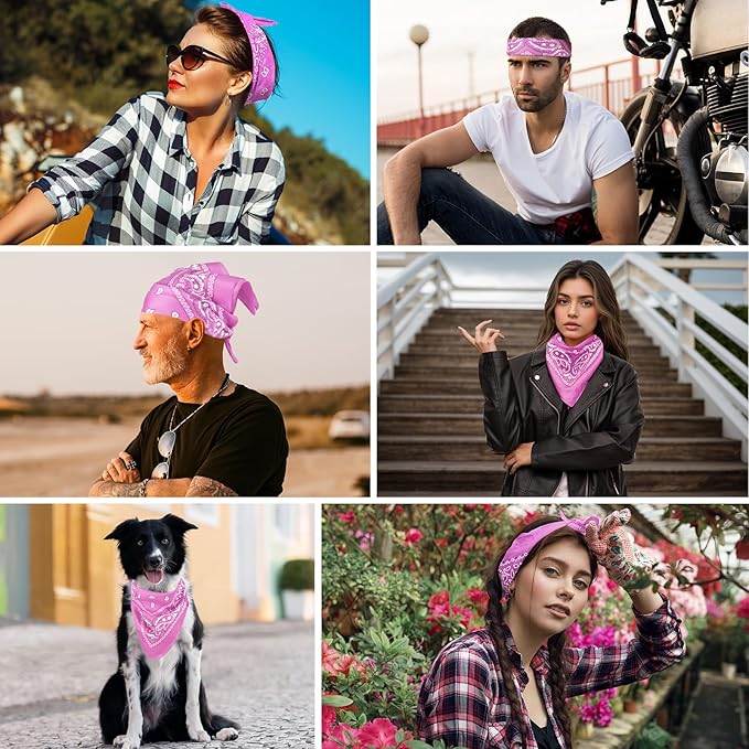 PLULON 30 Pack Bandanas for Men Women, Polyester Novelty Paisley Pattern Bandana Headbands Wristband Neckerchief Cowboy