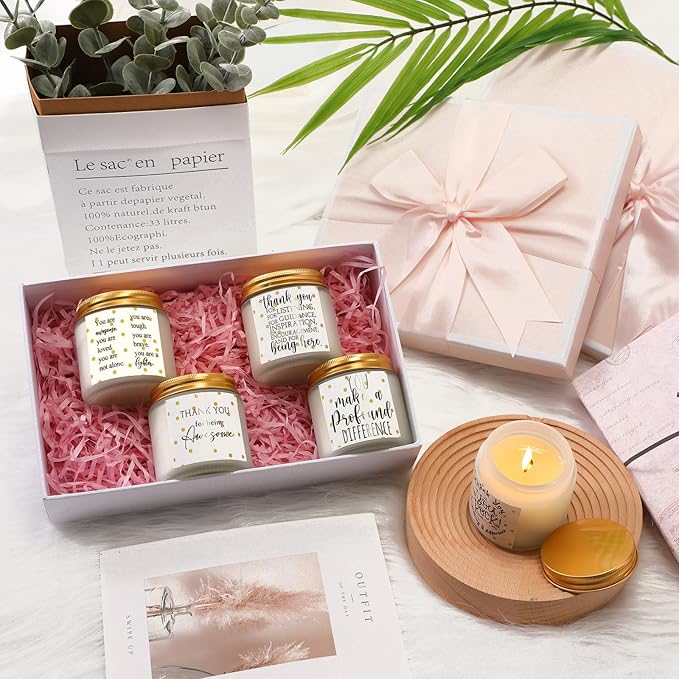 Roowest 10 Jars Thank You Gift Candles 3.5 oz Valentines Employee Appreciation Gifts Bulk Soy Wax Jar Inspirational Candle Thank You Coworkers Employee Women Secretaries Teacher(White,Simple,Delicate)