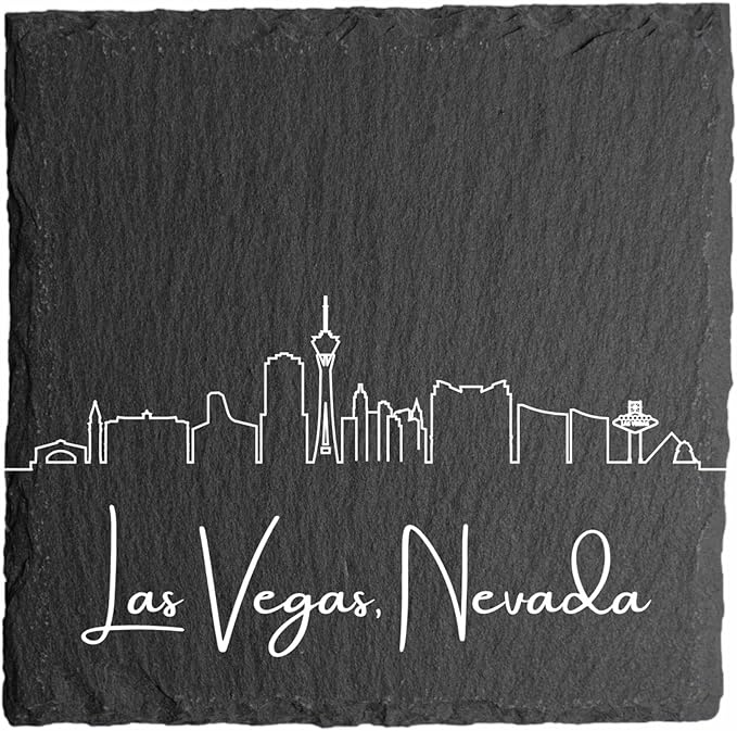 Blue Ridge Mountain Gifts - Las Vegas NV Skyline Coasters, Set of 4 - Las Vegas Nevada Souvenir, Slate Coasters with Minimalist Skyline, Housewarming Gift for Friends, Family, & Neighbors
