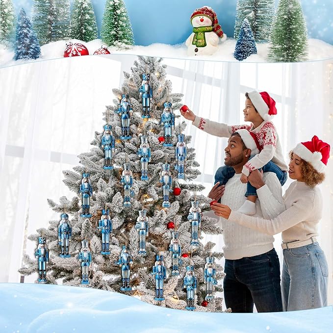 Yookeer 36 Pcs Beach Nutcracker Christmas Ornaments 5.11 Inch Blue Ocean Coastal Winner Wooden Ornaments with Rope Animals Nutcracker Christmas Decorations for Xmas Tree Home Wreath Party Decor