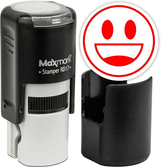 MaxMark Round Self Inking Emoji Stamp - Smiling - Red Ink