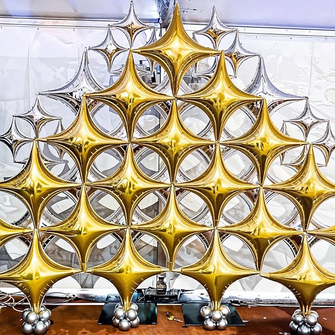 12PCS Gold Star Balloons, 24in 18in 10in Four Pointed Star Shaped Balloon Gold Foil Balloons for Graduation New Year Birthday Retirement Party Decorations
