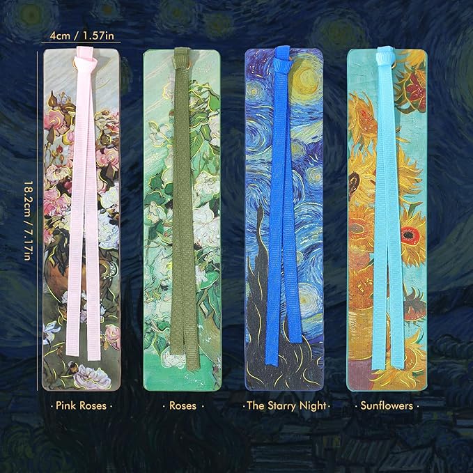 2Pcs Oil Painting Bookmarks for Women, Bookmarks Set for Book Lover, Book Marks for Reading, Vintage Book Marks for Kids Students Classroom Gift for Teacher The Starry Night & Sunflowers