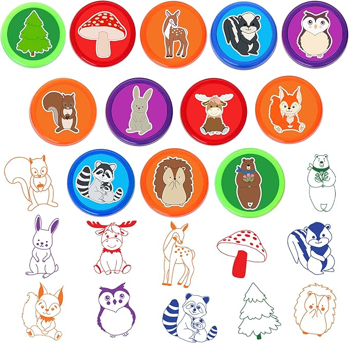 36PCS Woodland Animal Party Favors - 24PCS Pre-Cut Temporary Tattoos & 12PCS Stamps - Ideal Forest Themed Birthday Card Decorations Supplies Goodie Bag Baby Shower Kids Gifts Classroom Rewards Prizes
