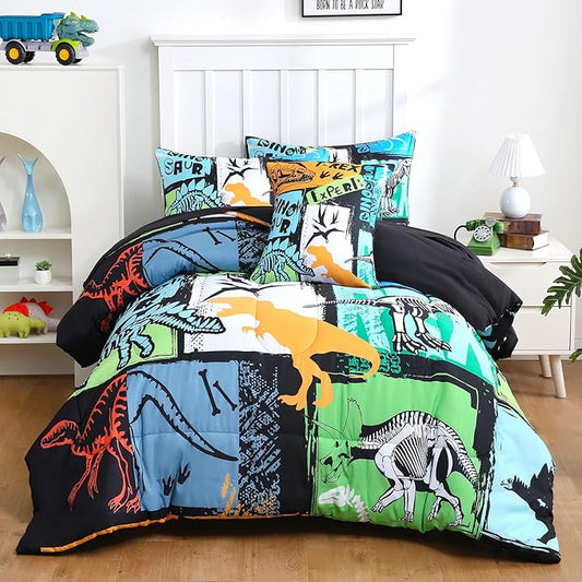 6 Pcs Bed in A Bag Twin Comforter Set for Boys, Dinosaur Bedding Sets with Sheets for Kids