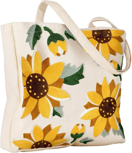 Miss Adola Aesthetic Embroidery Tote Bag for Women - Reusable Canvas Cute Shoulder Bag for Shopping, Grocery, Work, Book