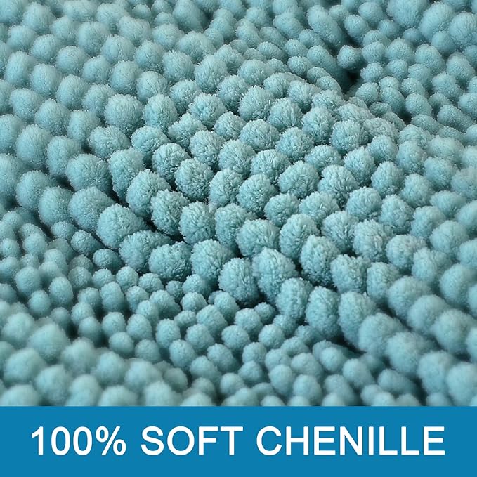 H.VERSAILTEX Bath Mats for Bathroom Non Slip Extra Thick Chenille Striped Bath Rug 24" x 36" Absorbent Non Skid Fluffy Soft Shaggy Rugs Washable Plush Mats for Indoor, Bath Room, Tub - Aqua Haze