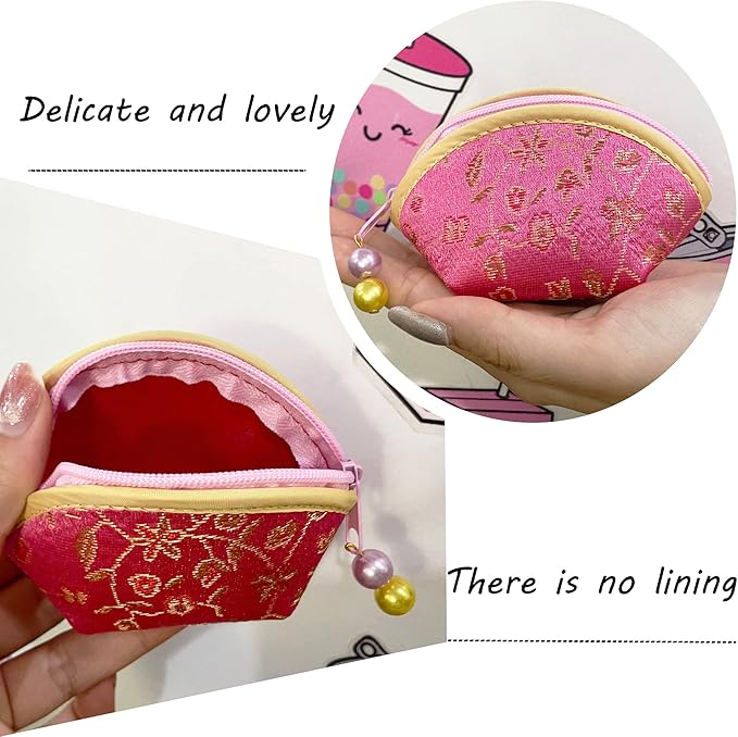 MIAO JIN 10Pcs Silk Coin Purse Zipper Purse Embroidery Sugar Jewelry Bag Lipstick Container Coin Wallet Gift Bag