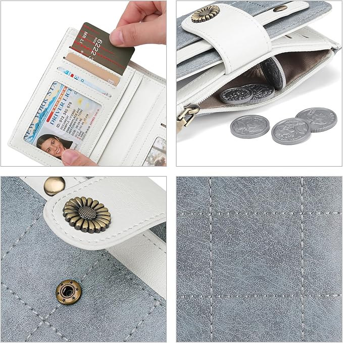 SENDEFN Small Wallets for Women Leather RFID Blocking Bifold Zipper Pocket Wallet with ID Window