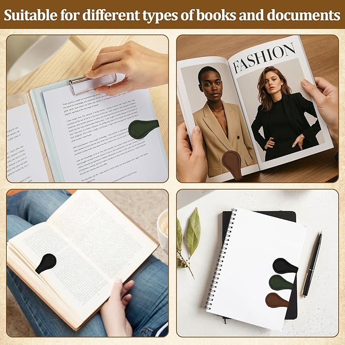 3 PCS Magnetic Bookmarks, Vintage Faux Leather Book Marks for Reading, Double-Sided Magnetic Bookmarks Book Accessories, Stylish Gifts for Book Lover Readers Men Women Teachers Students