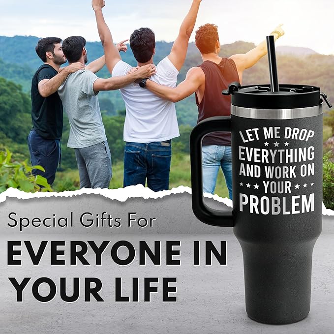 Engraved 40 oz Tumbler Funny Christmas Gifts For Men With Handle Friendly & Straw Lid - Birthday Gift for Office Friend Women Work Bestie - Funny Gag Gifts for Boss Coworker Colleague Manager