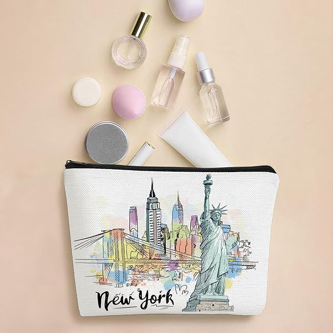 New York Makeup Bags Gifts for Women, NYC Souvenirs from USA Travel Essentials Cosmetic Bag, Gifts for Girls Sister Daughter Coworker Teachers Nurses