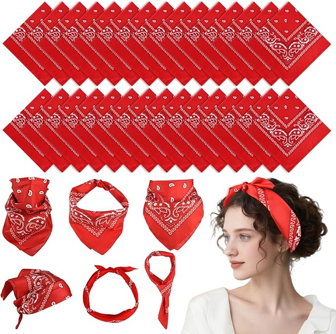 PLULON 30 Pack Bandanas for Men Women, Polyester Novelty Paisley Pattern Bandana Headbands Wristband Neckerchief Cowboy