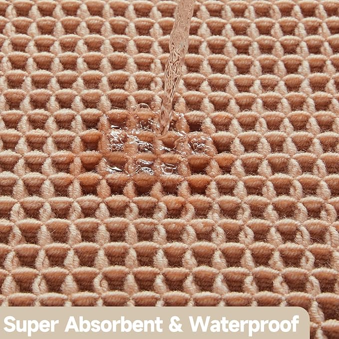 Waffle Bath Mat, Boho Bathroom Rugs Non Slip Washable Super Absorbent Quick Dry Bath Mat Farmhouse Bathroom Decor, 48"x24" Light Peach