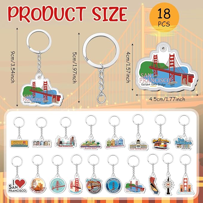 Landical 18/54Pcs Acrylic US Keychain Bulk USA City States Key Ring Florida California Chicago San Francisco Gift Souvenir