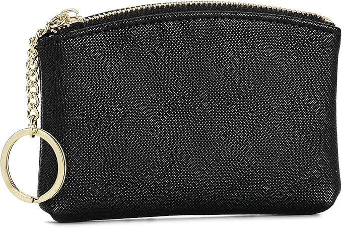 WOZEAH Artificial Leather Coin Purse Change Purse With Key Chain Ring Zipper For Men Women (Black)