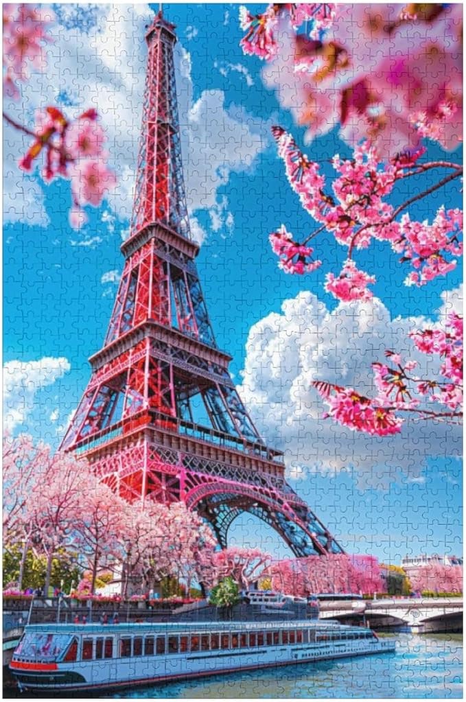 Wooden Puzzle - Eiffel Tower by The River Jigsaw Puzzles，Wooden Puzzles for Adults 1000 Pieces Unique Gifts for Wall Art，Challenge Puzzles，Educational Games，Family Puzzles