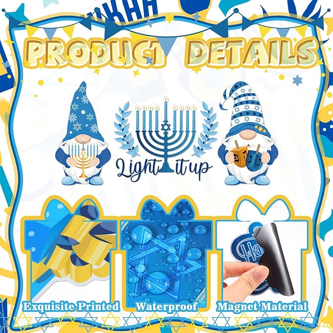 Konohan 25 Pcs Hanukkah Refrigerator Magnets Chanukah Fridge Magnet Stickers Jewish Menorah Magnet Holiday Magnetic Decoration for Home Car Decor Hanukkah Party Decor Supplies