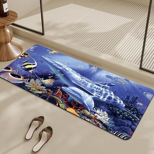 Bathroom Rugs Non Slip Quick Dry Bath mat Rubber Bathroom mat, Super Absorbent Bath mat, Washable Bathroom mat Bath Rugs, Shower Mat Bath Mats for Bath Floor, 16.9x35.4in, Underwater World