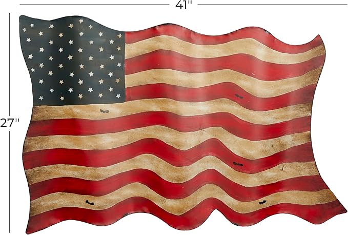 Deco 79 Metal American Flag Home Wall Decor Indoor Outdoor Wall Sculpture, Wall Art 41" x 2" x 27", Red