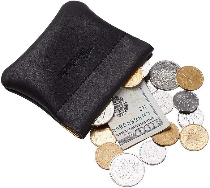 Travelambo Leather Squeeze Coin Purse Pouch Change Holder For Men & Women 2 pcs set