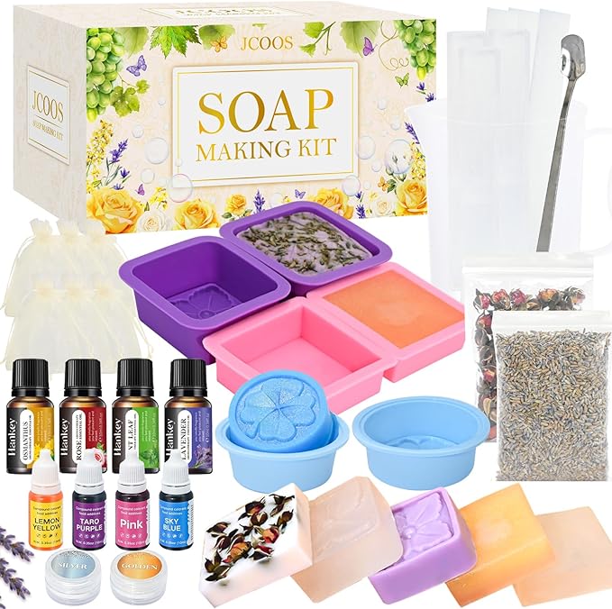 Soap Making Kit, JCOOS Soap Making Kit for Adults and Kids, Soap Making Supplies - Melt and Pour Soap Base, Soap Mold, Soap Colorant, Fragrances, Dried Flowers, Glitter, Kids Craft Diy Kits for Adults