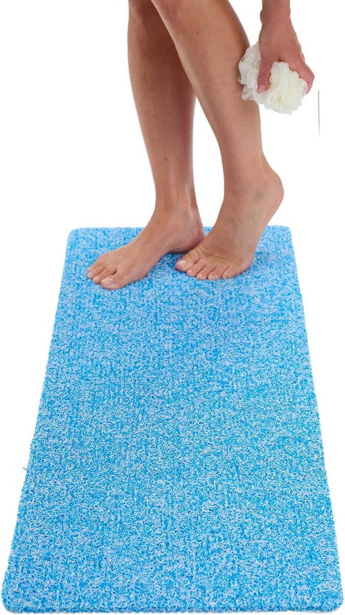 Non Slip Bathtub Mat Shower Mat for Tub - Loofah Bath Mats for Bathroom - 40x16 Bathtub Floor Mat - Textured Anti Slip Bath Mat Without Suction Cups - Secure Mat for Wet Areas (40x16 Aqua Blue)