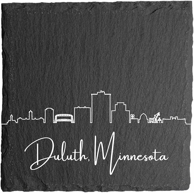 Blue Ridge Mountain Gifts - Duluth MN Skyline Coasters, Set of 4 - Duluth Minnesota Skyline Coasters, Slate Coasters with Minimalist Skyline, Housewarming Gift for Friends & Neighbors