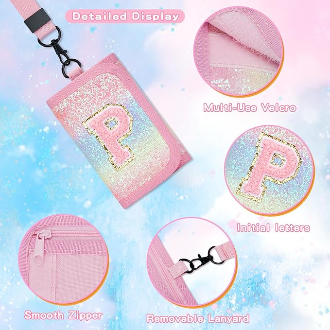 Christmas Gifts for Girls 3 4 5 6 7 8 9 10 11 12 Years Old Kids Wallet Cute Initial Coin Purse Toddler Wallet with Magic Sticker (Shiny Rainbow, P)