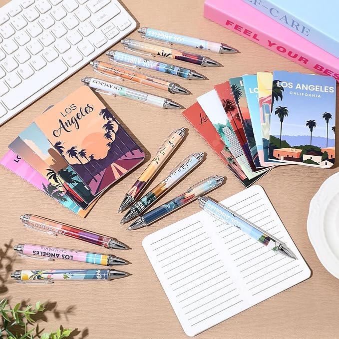 24 Pcs Los Angeles Notebook with Pens Souvenirs Gifts Set, 12 Ballpoint Pens and 12 Notebooks, USA Los Angeles Souvenirs for Traveler Office Supplies Birthday Gifts