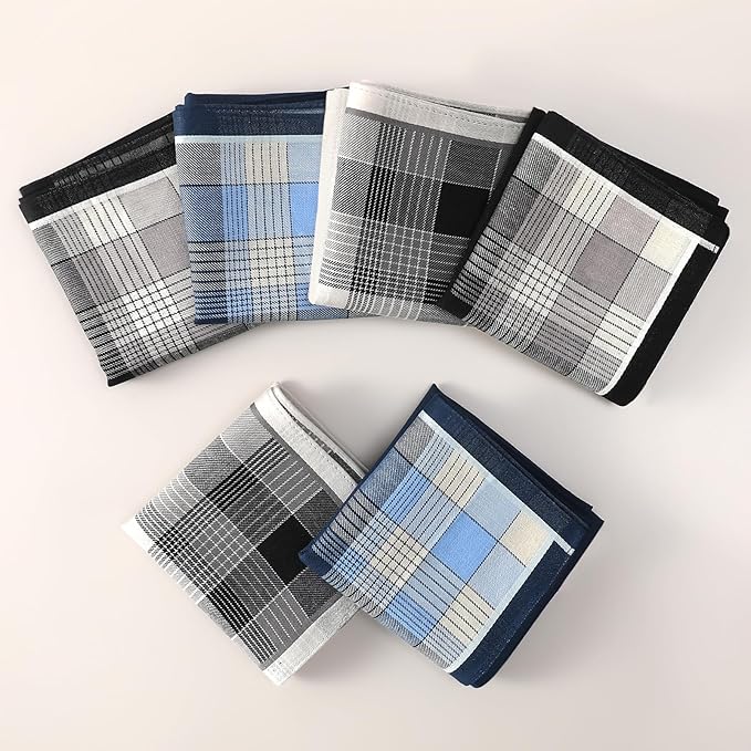 Handkerchiefs for Men, Soft Cotton Men’s Handkerchiefs, Cotton Hankies for Men, Assorted Hankies, 17x17 3/6 PCS