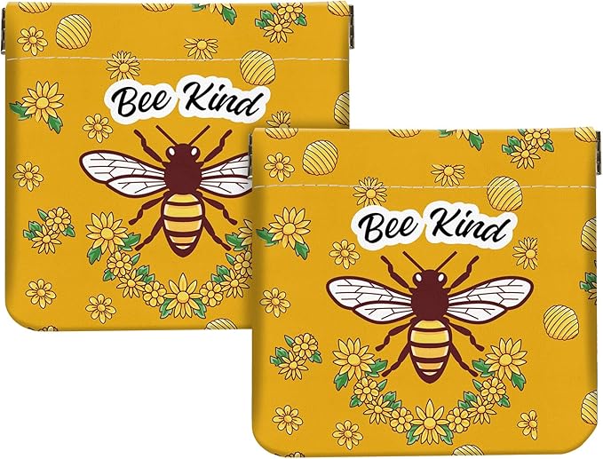 2Pcs PU Leather Small Squeeze Coin Purse Pouch Mini coin Bag Unique And Cute Wallet Cosmetic Bags Change Bag For Women Girls Men （Bees and Flowers