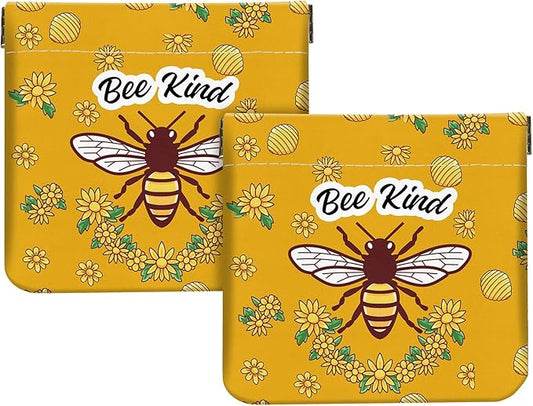 2Pcs PU Leather Small Squeeze Coin Purse Pouch Mini coin Bag Unique And Cute Wallet Cosmetic Bags Change Bag For Women Girls Men （Bees and Flowers