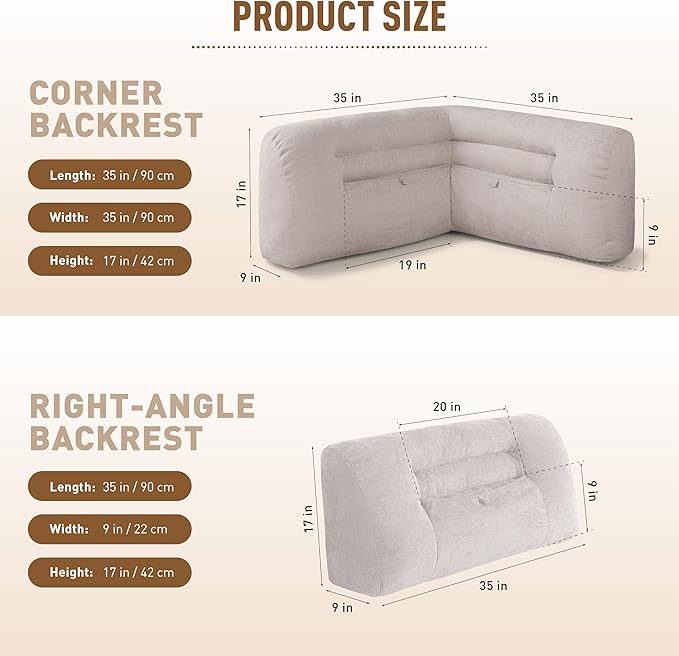 Reading Pillow for Couch, Bed Rest Back Pillow with Front Pocket, Comfortable Back Pillows for Sitting in Bed, Daybed, Tatami, Living Room