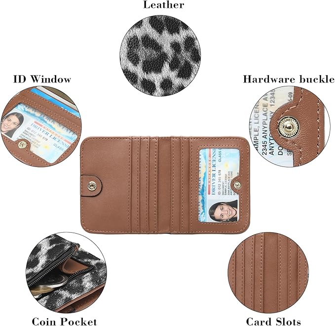 SENDEFN Slim Wallet for Women Bifold Small Leather Zipper Pocket Wallet, RFID Blocking Card Holder with ID Window