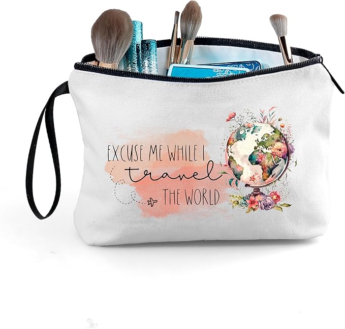 Travel Gifts for Women International Travelers Friend Daughter Coworker World Travel Accessories Cosmetic Makeup Bag Christmas