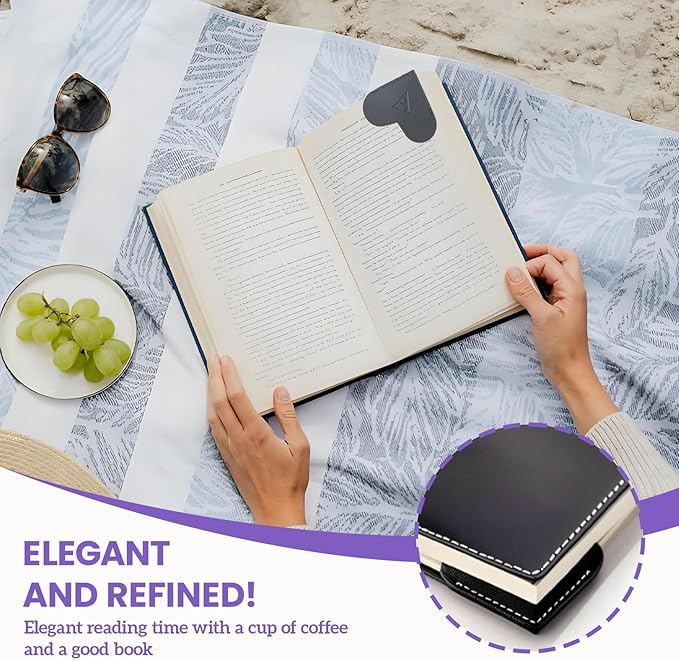 MOTEERLLU Personalized Leather Heart Bookmark with Initials, Cute Custom Corner Bookmarks for Reading Women, Men, Kids, Teachers, Book Lovers Gifts(Black S)