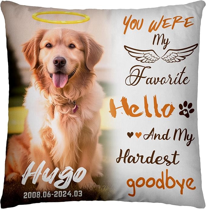 Pumkin Personalized Memorial Throw Pillow with Photo, Sympathy Gift for Pet Loss, Customized for Pet Lovers (Dog, Cat)