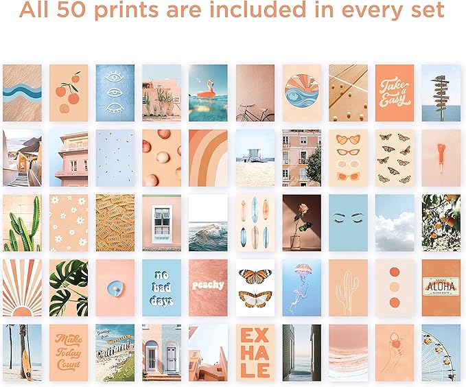 HAUS AND HUES Peach Photo Collage Kit - Wall Aesthetic Collage Kit for Teens (Set of 50)