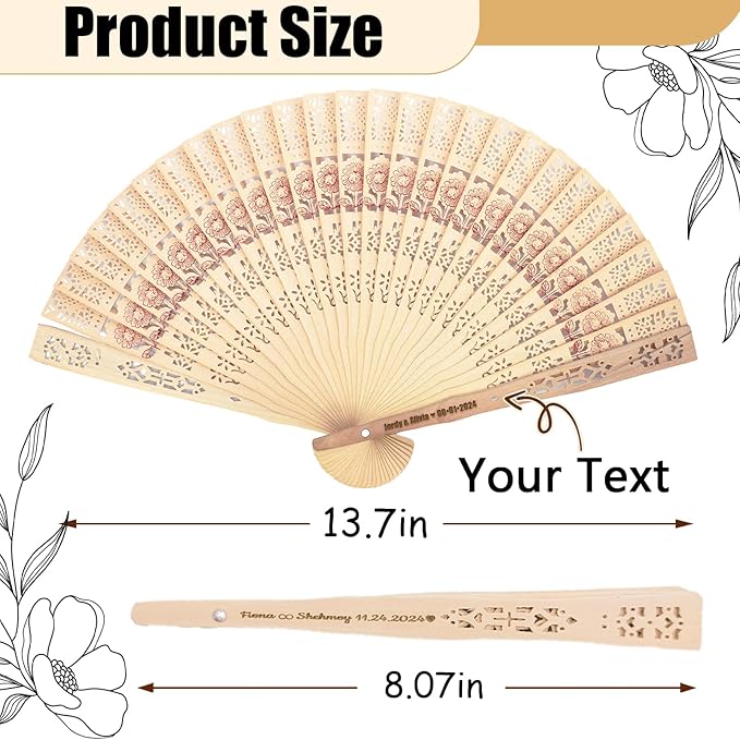 100Pcs Personalized Wooden Folding Wedding Fans - Custom Wedding Fans with Yarn Bag and Tassels Engraved Text Wedding Fans for Party Favor Bridal Shower Gifts Guests Bulk (100)