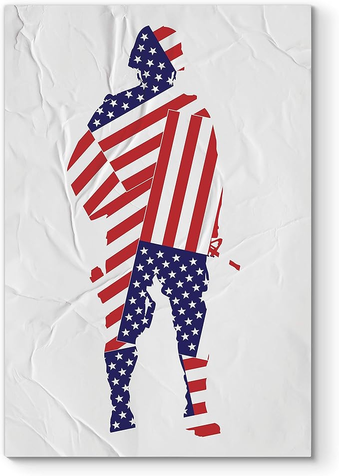 Renditions Gallery Nature Wall Art Home Paintings & Prints Flag Draped Veteran Crinkle Glam American Heroes Military Modern Decorations for Bedroom Office Kitchen Artwork - 30"x40" LT25