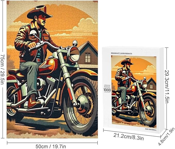Old Man Old Motorcycle and Old House Wooden Puzzle 1000 Pieces Jigsaw Puzzles for Adults Puzzle Educational Toys Challenging Fun Games Gifts for Elders Kids Family and Friends