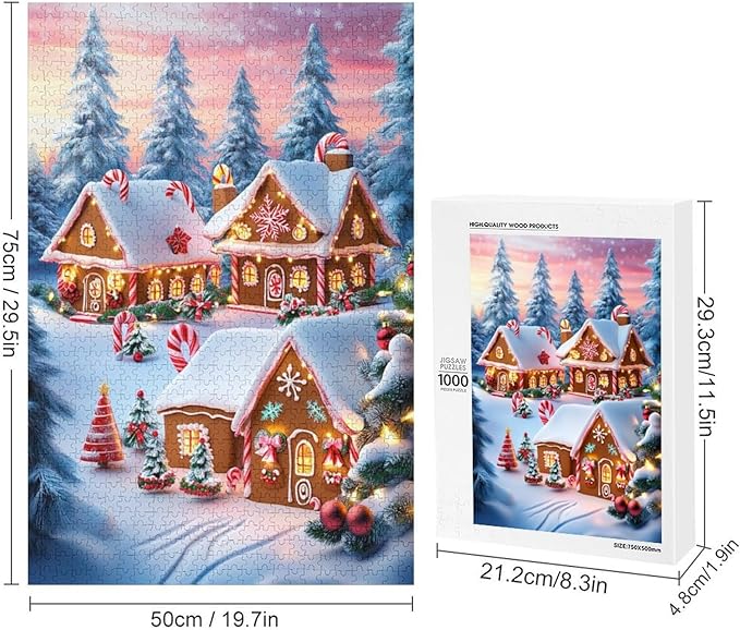 Wooden Puzzle - Christmas Gingerbread House and Candy Jigsaw Puzzles，Wooden Puzzles for Adults 1000 Pieces Challenge Puzzles，Educational Games，Family Puzzles，Unique Gifts for Wall Art