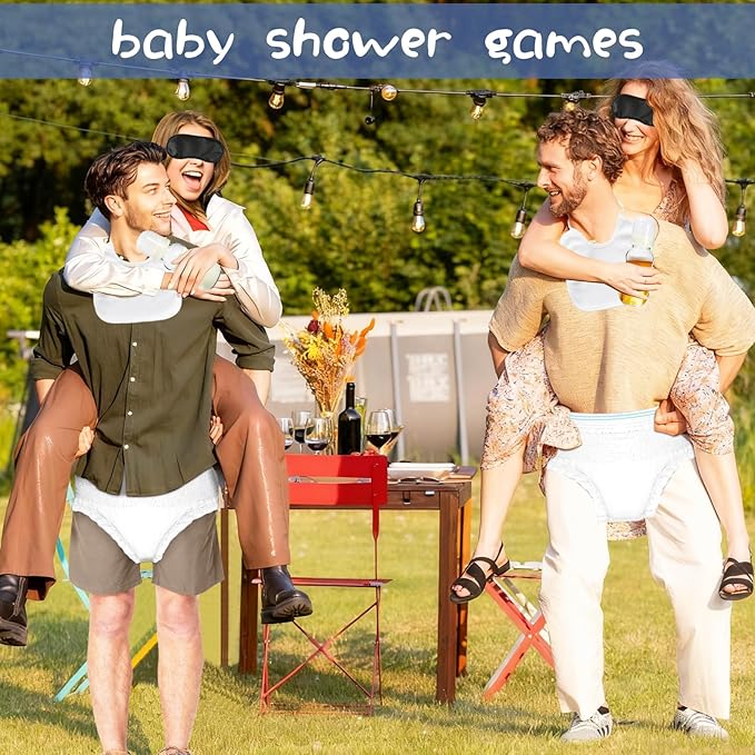 6 Sets Bottle Chug Baby Shower Games Plastic Baby Bottles Hat Disposable Diapers Gender Reveal Games Baby Changing Diaper Race Game Decorations