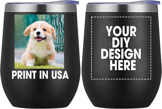 Personalized Wine Tumbler Glasses Print in USA Stainless Steel Travel Customized Coffee Cup with Lid & Straw Double Wall Insulated Mug with Colorful Text Logo Photo
