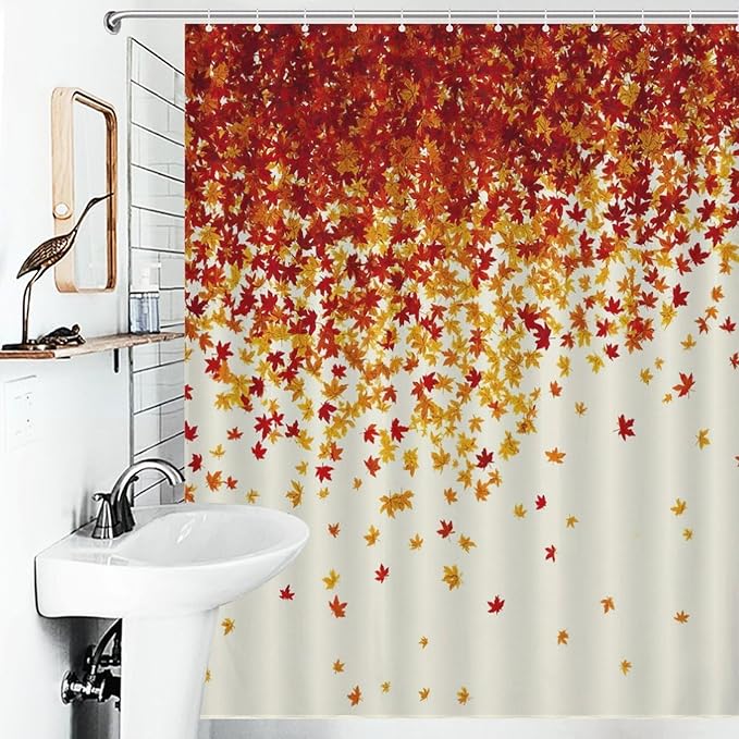 Fall Autumn Shower Curtain Maple Leaves Orange Red Leaf Harvest Waterproof Washable Fabric Bathroom Shower Curtains for Bathroom Decorations Home Indoor Decor 56x72Inch