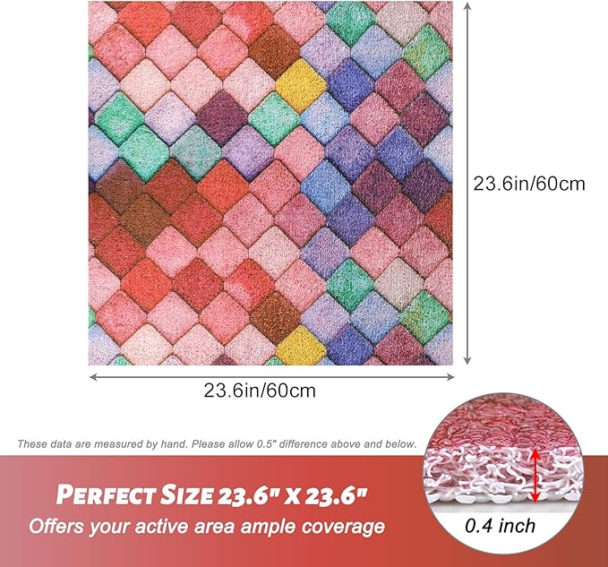 Shower Mat Non-Slip, 24x 24 Inch Square, Soft Comfort Bath Mats with Drainage Holes, PVC Loofah Massage Shower Floor Mat for Shower, Bathroom, Wet Areas, Quick Drying
