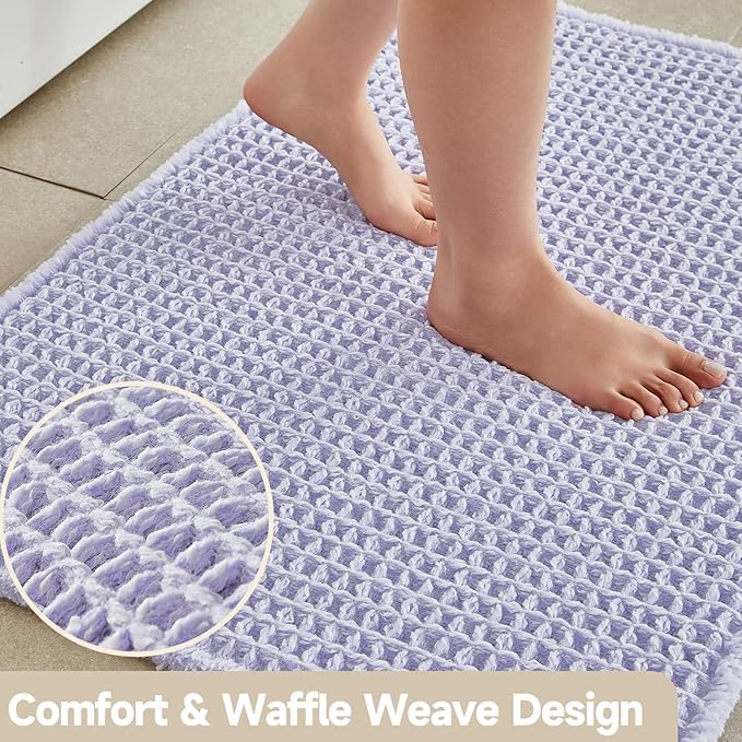 Waffle Bath Mat, Boho Bathroom Rugs Non Slip Washable Super Absorbent Quick Dry Cute Bath Mat Farmhouse Bathroom Decor, 30''x20'' Lavender Cream