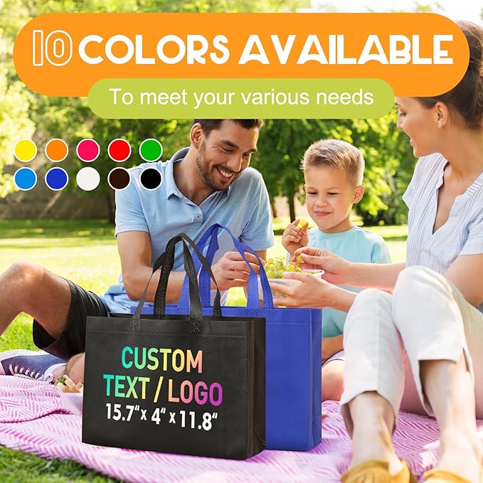 KQVXZZB Custom Reusable Grocery Bags with Logo & Text Printing 10/50/100PACK- Eco-Friendly Promotional Tote Bags for Businesses, Bulk Orders, Events, Retail (Durable/Washable/Multi-Use)