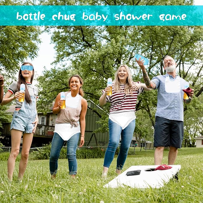 6 Sets Bottle Chug Baby Shower Games Plastic Baby Bottles Hat Disposable Diapers Gender Reveal Games Baby Changing Diaper Race Game Decorations (Blue)